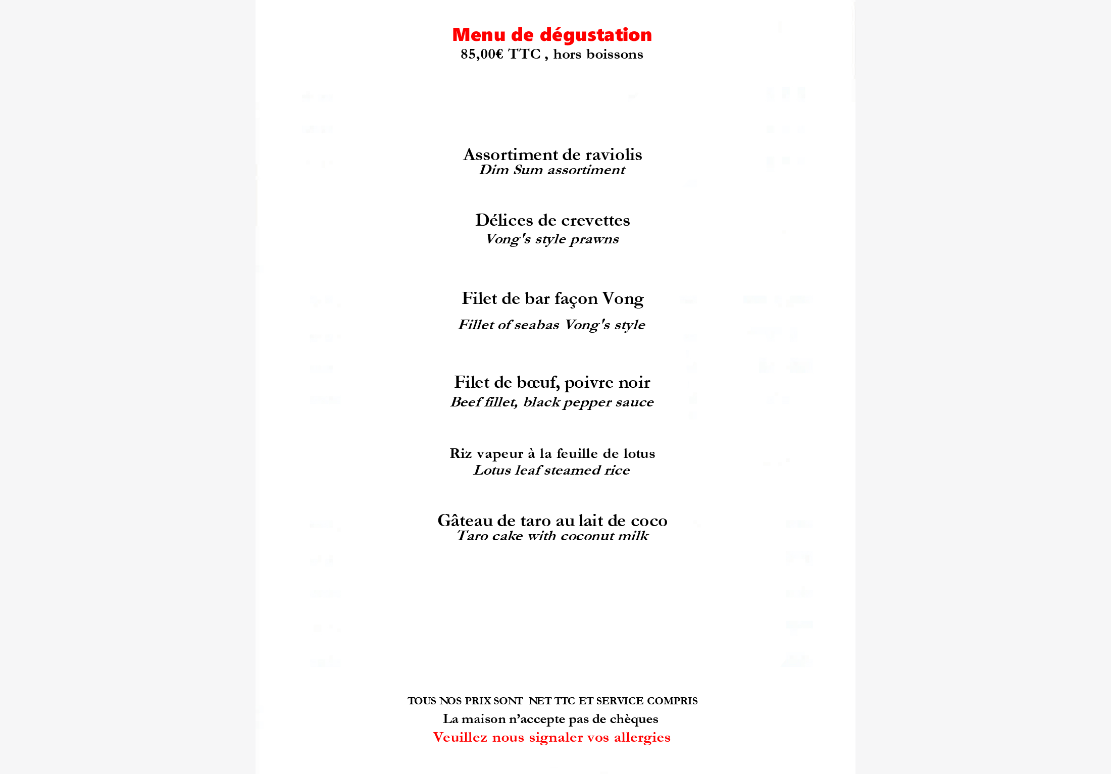 Menu Chez Vong 